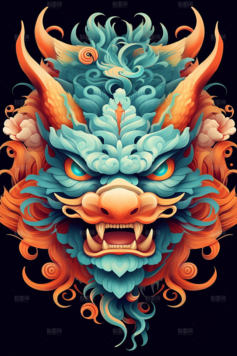 立体龙头龙年喜庆效果图