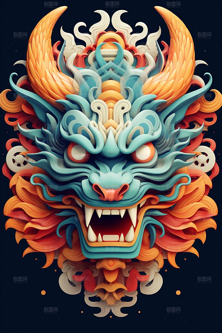 立体龙头新年彩色效果图