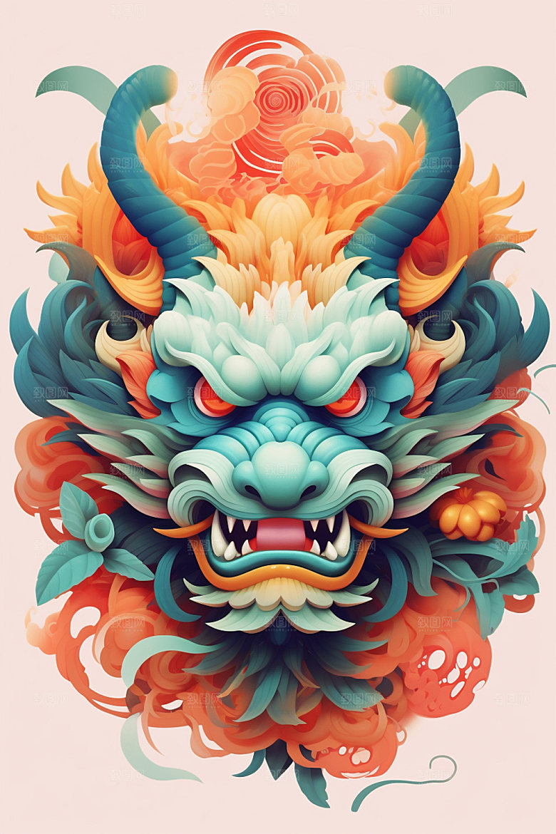立体龙头彩色喜庆效果图