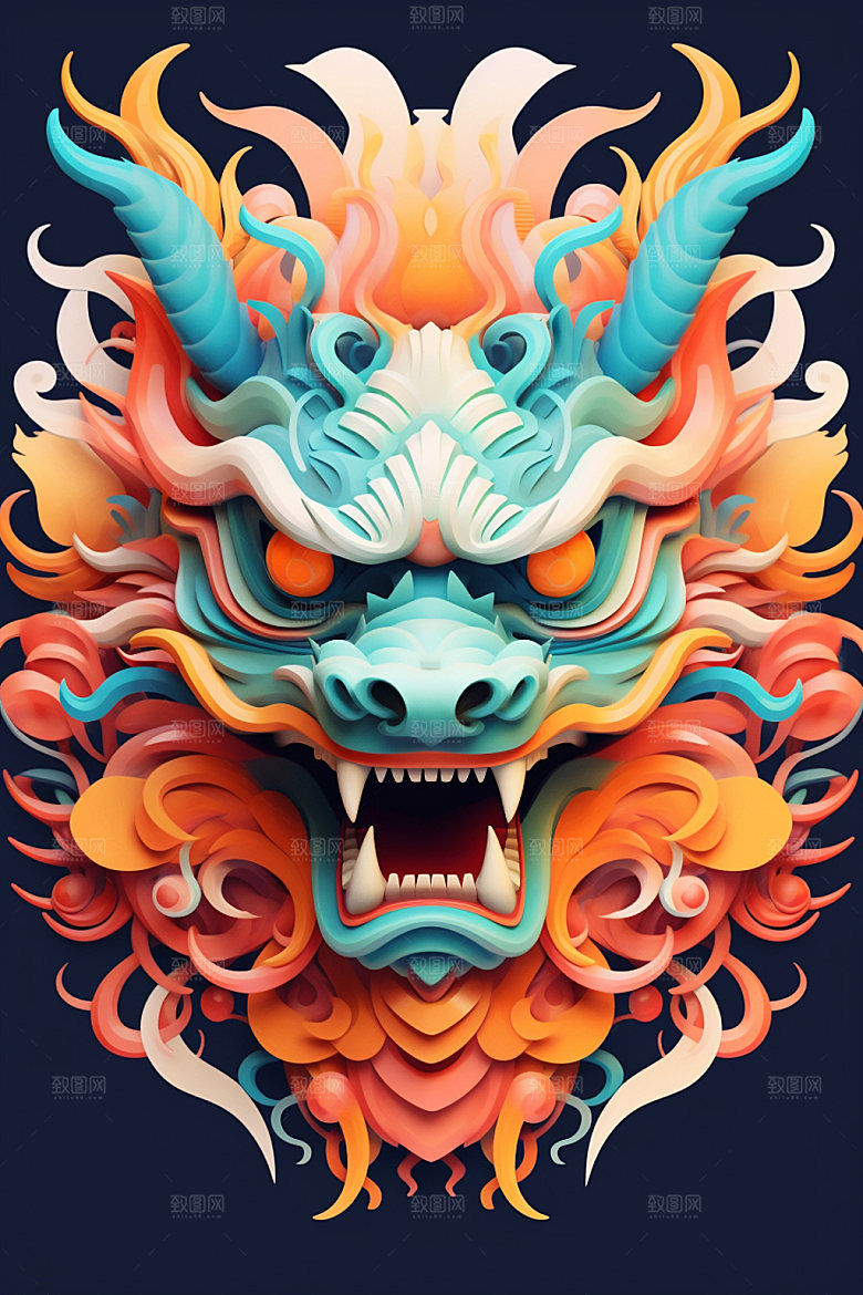 立体龙头龙年新年效果图
