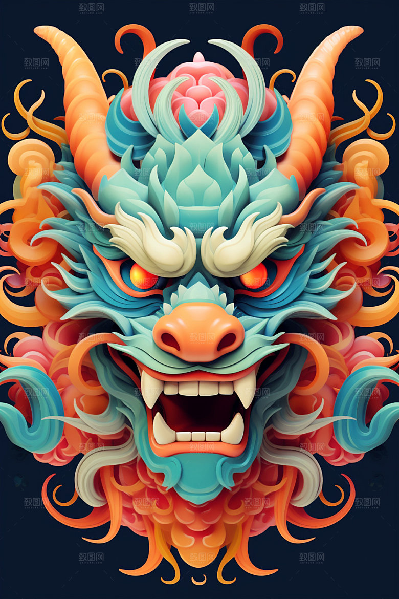 立体龙头生肖龙新年效果图