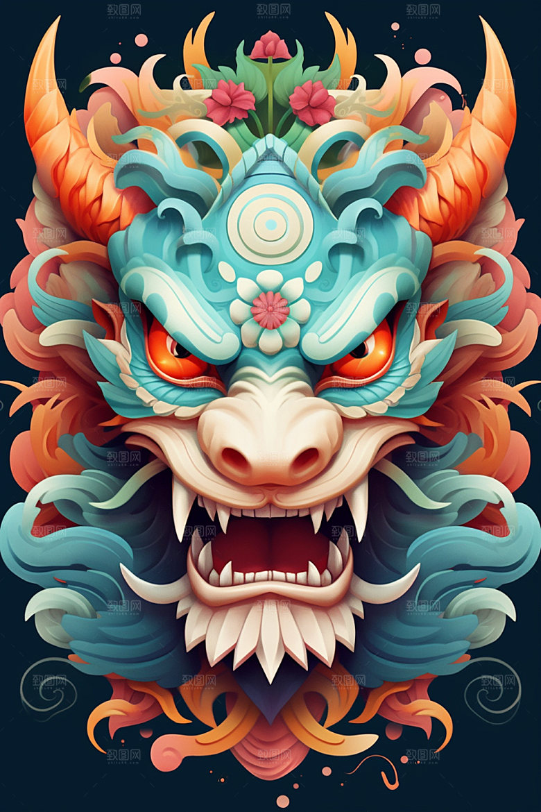 立体龙头龙年彩色效果图