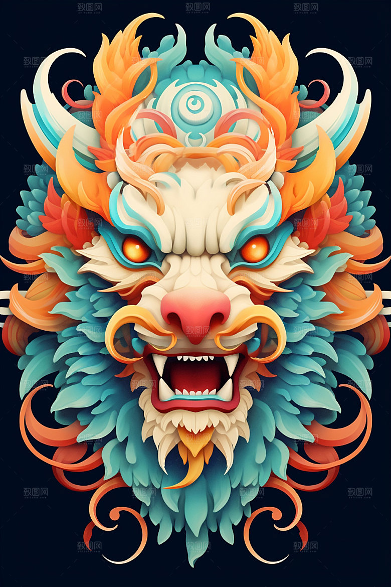 立体龙头喜庆3D效果图