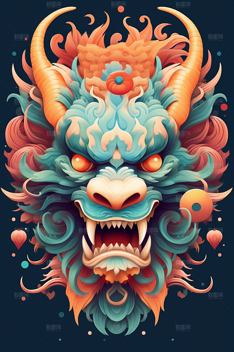 立体龙头龙年喜庆效果图