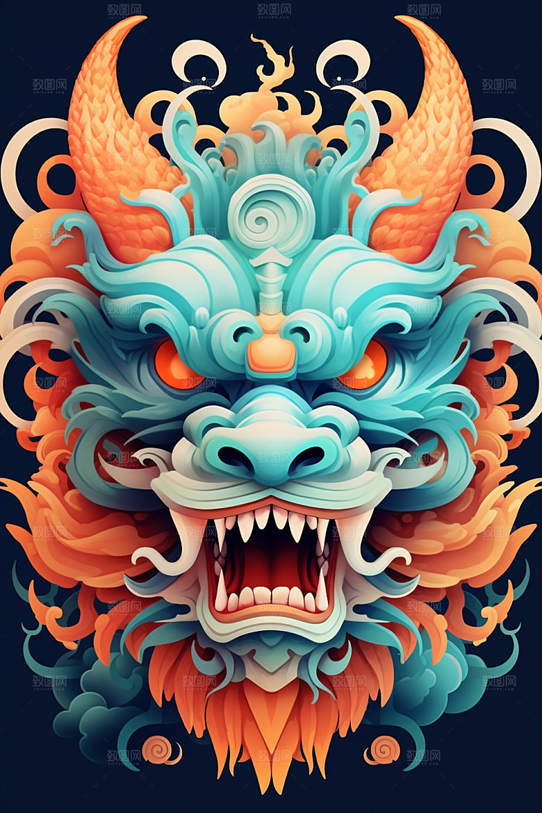 立体龙头彩色新年效果图
