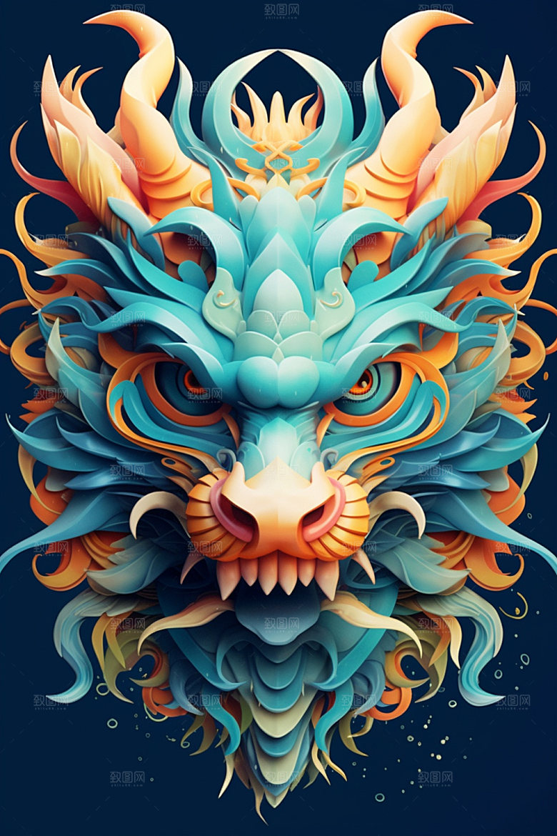 立体龙头龙年彩色效果图