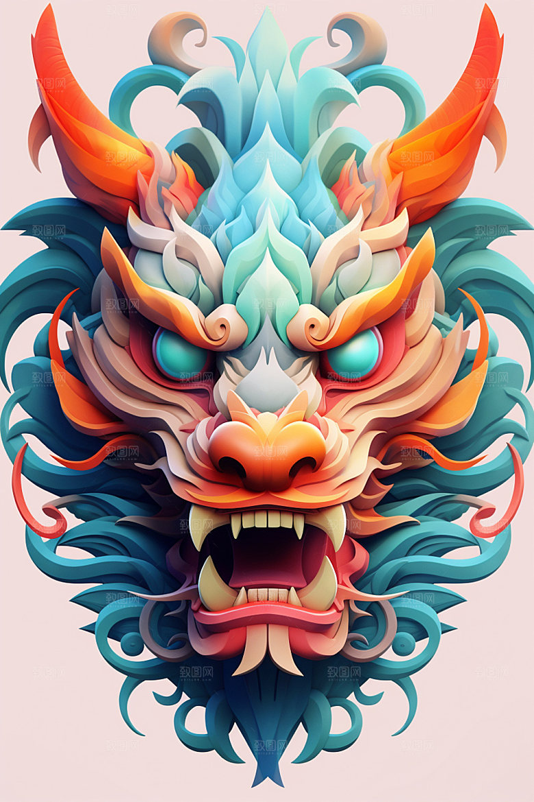 立体龙头喜庆3D效果图