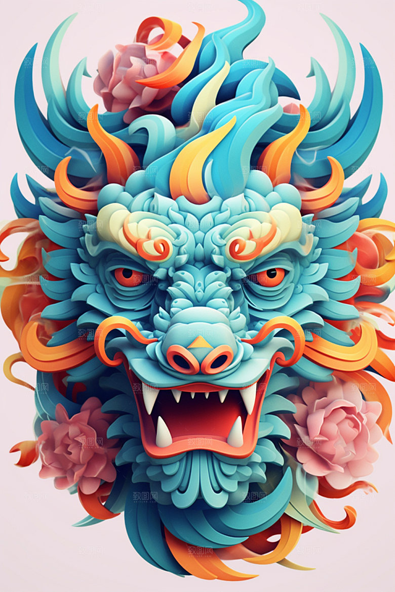 立体龙头龙年新年效果图