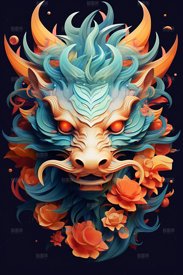 立体龙头3D喜庆效果图