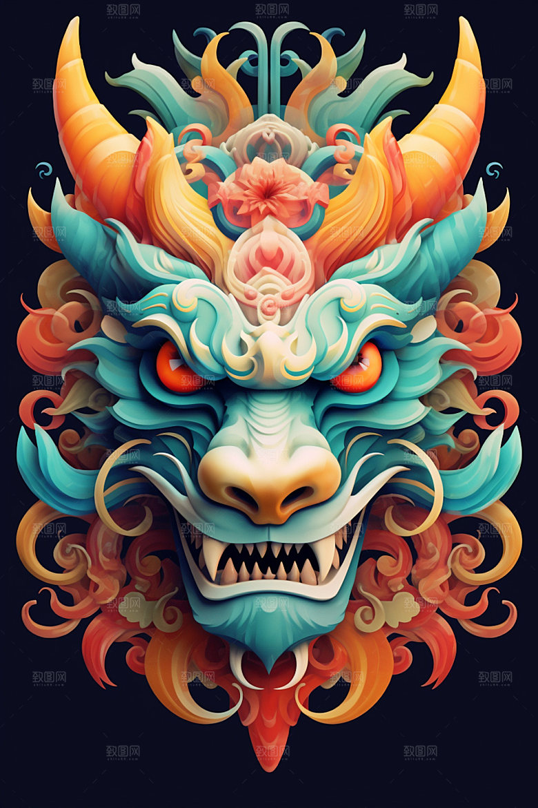 立体龙头彩色十二生肖效果图