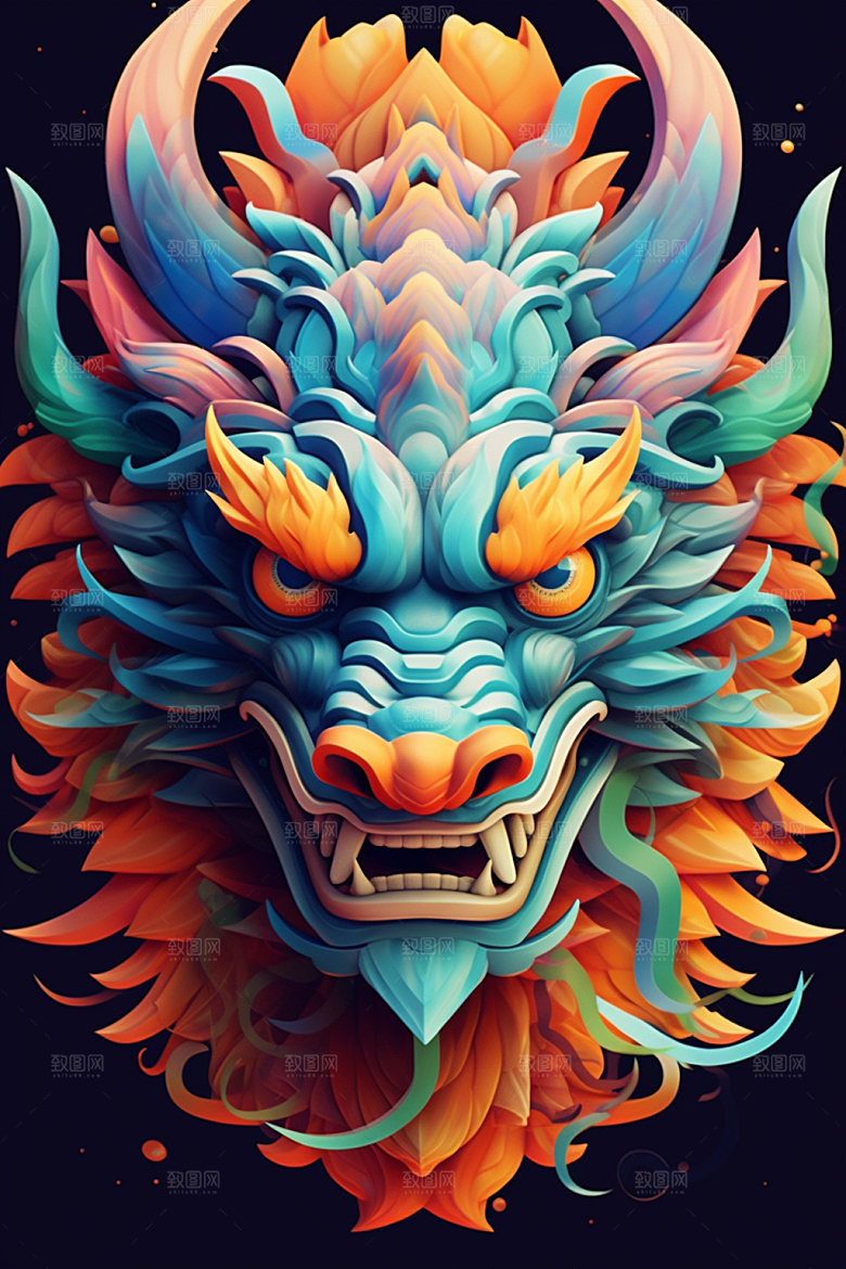 立体龙头喜庆3D效果图