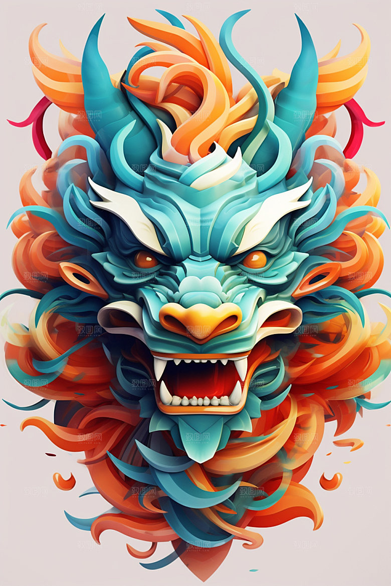 立体龙头喜庆春节效果图