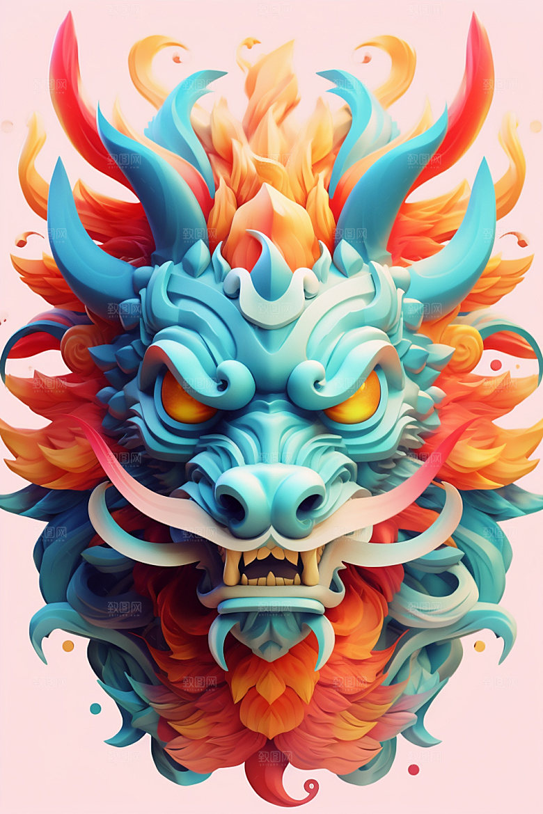 立体龙头龙年彩色效果图