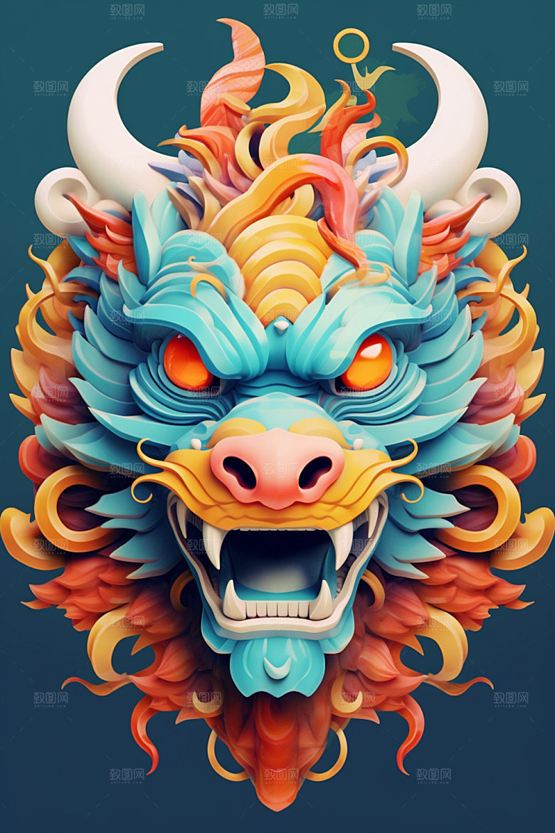 立体龙头生肖龙龙年效果图