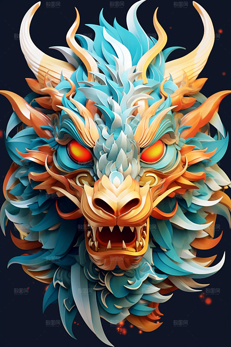 立体龙头3D喜庆效果图