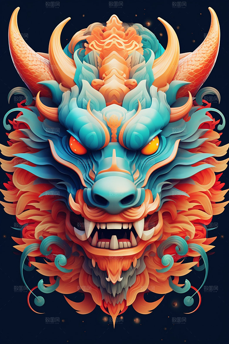 立体龙头十二生肖新年效果图