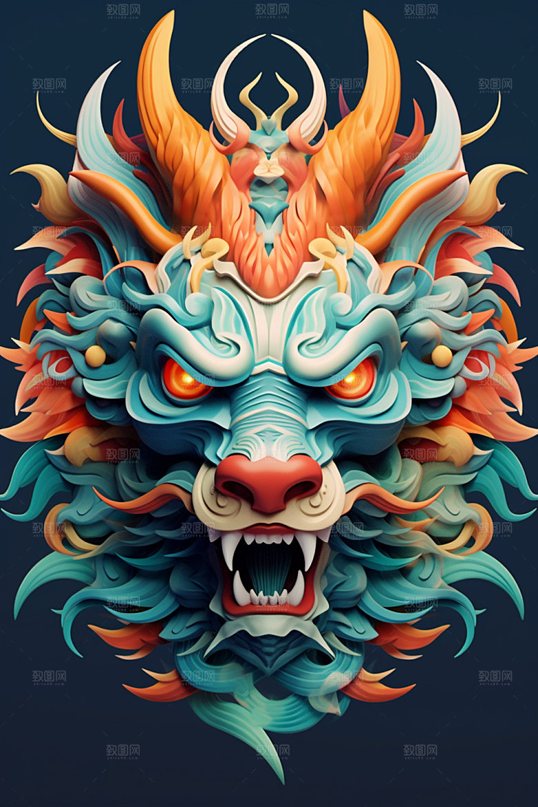 立体龙头喜庆新年效果图
