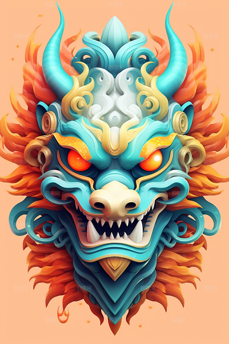 立体龙头喜庆3D效果图