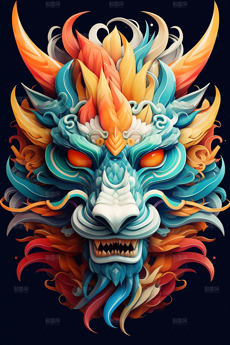 立体龙头喜庆3D效果图