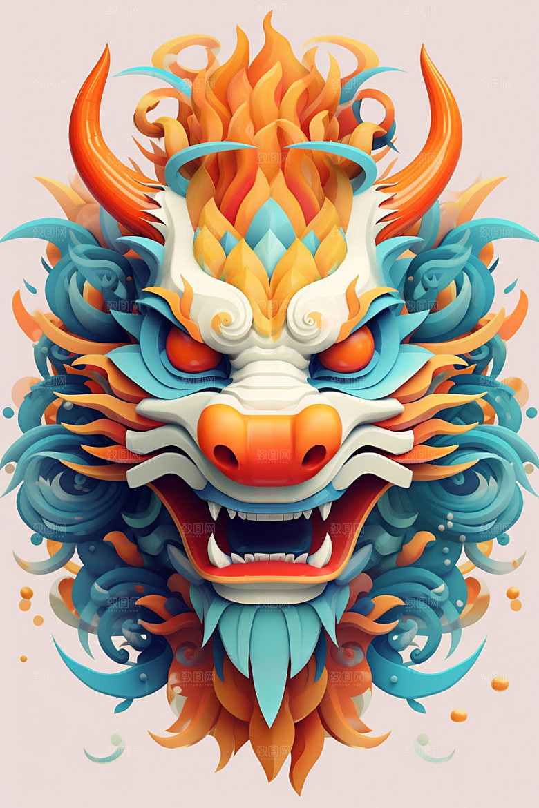立体龙头龙年彩色效果图