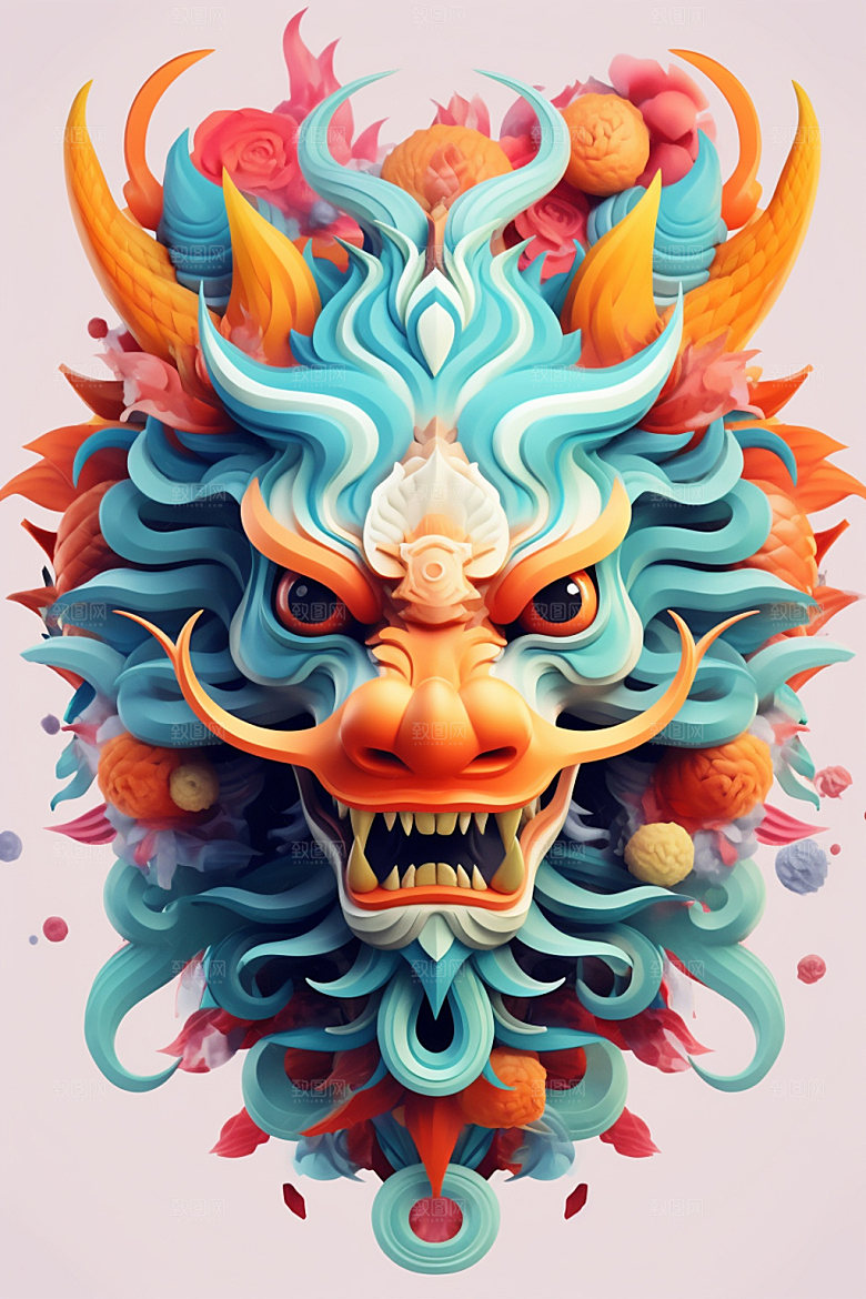 立体龙头喜庆新年效果图