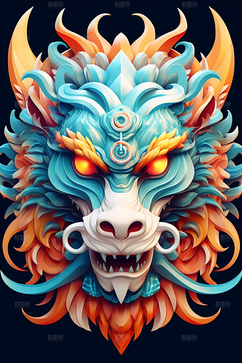 立体龙头十二生肖新年效果图