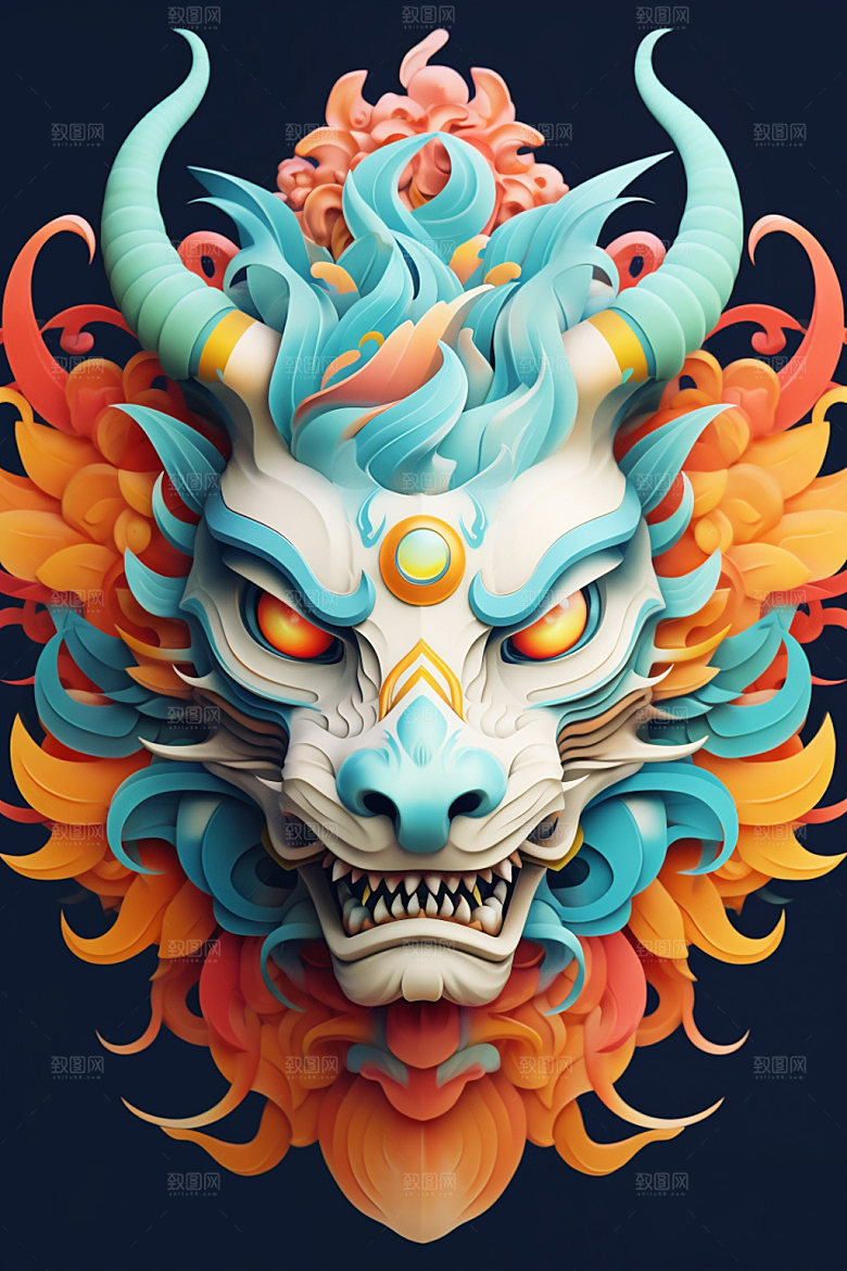 立体龙头3D喜庆效果图