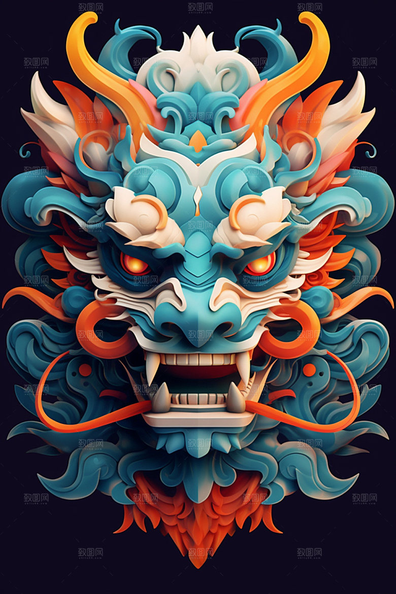立体龙头3D喜庆效果图