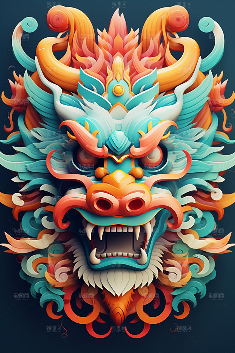 立体龙头彩色3D效果图