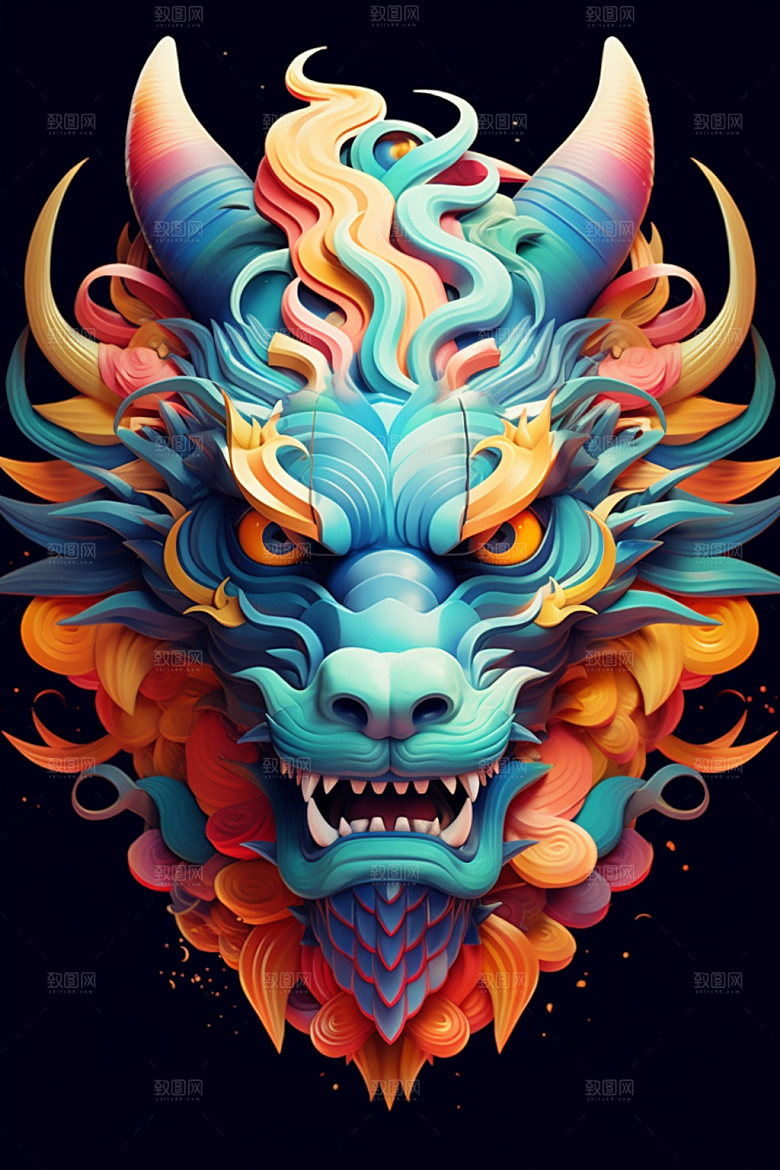 立体龙头龙年新年效果图
