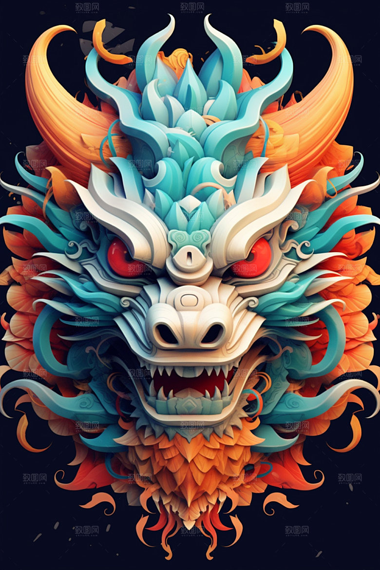 立体龙头龙年新年效果图