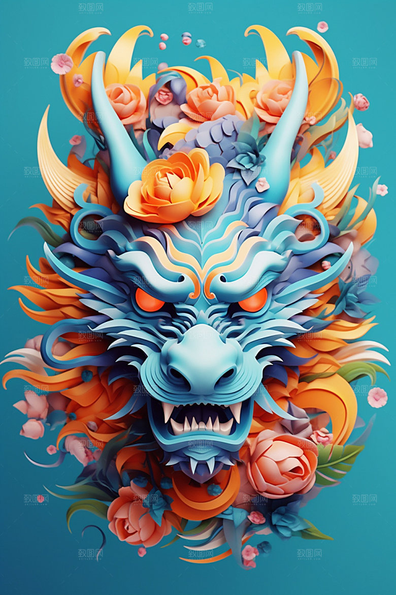 立体龙头生肖龙新年效果图