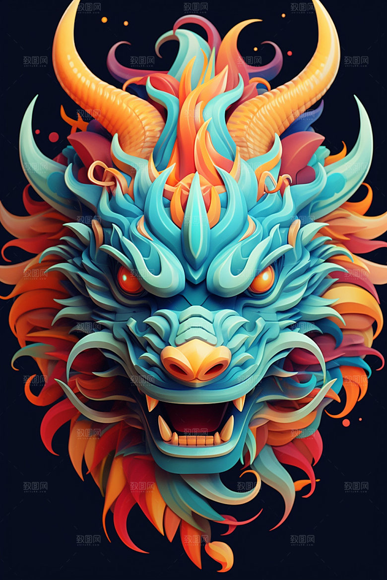立体龙头喜庆春节效果图