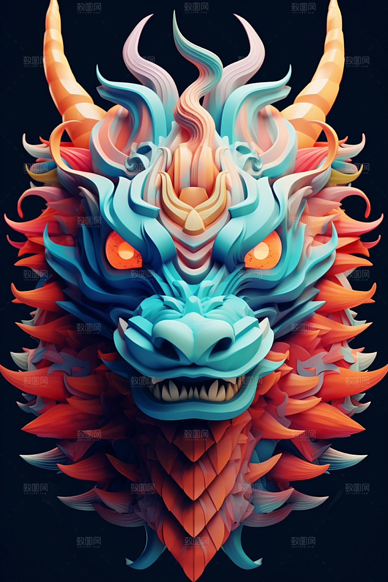 立体龙头生肖龙3D效果图