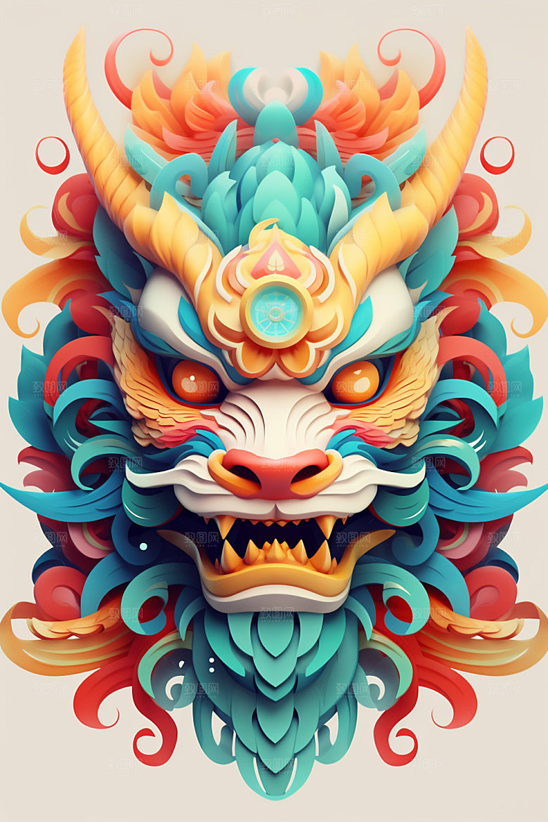 立体龙头龙年新年效果图