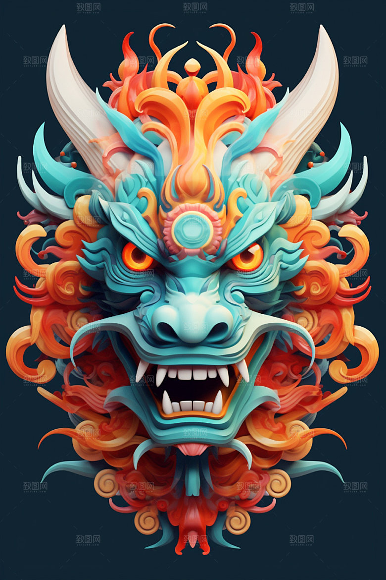 立体龙头龙年新年效果图
