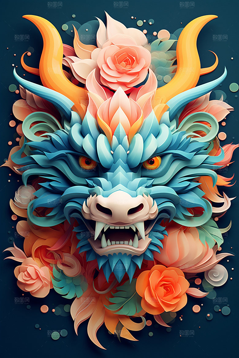 立体龙头喜庆春节效果图