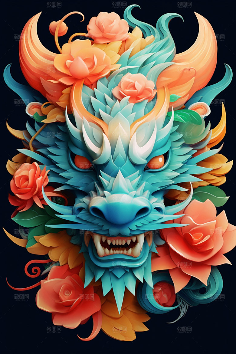 立体龙头彩色新年效果图