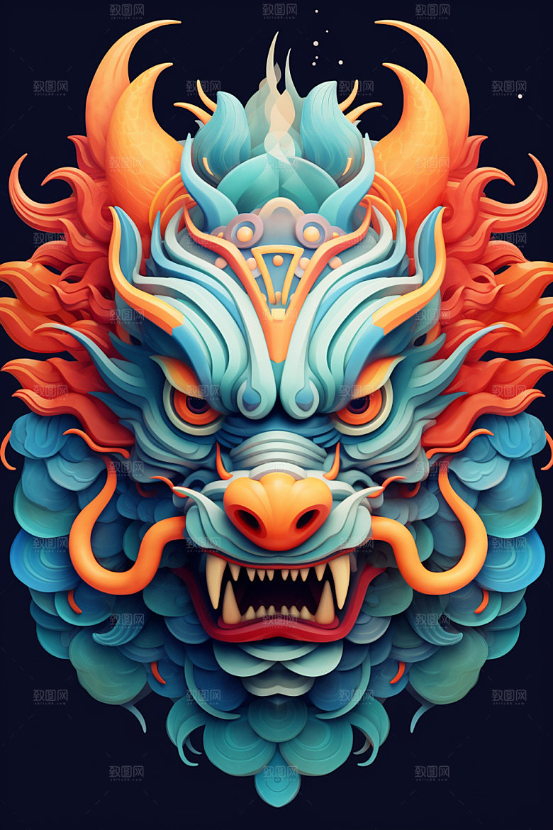 立体龙头喜庆新年效果图