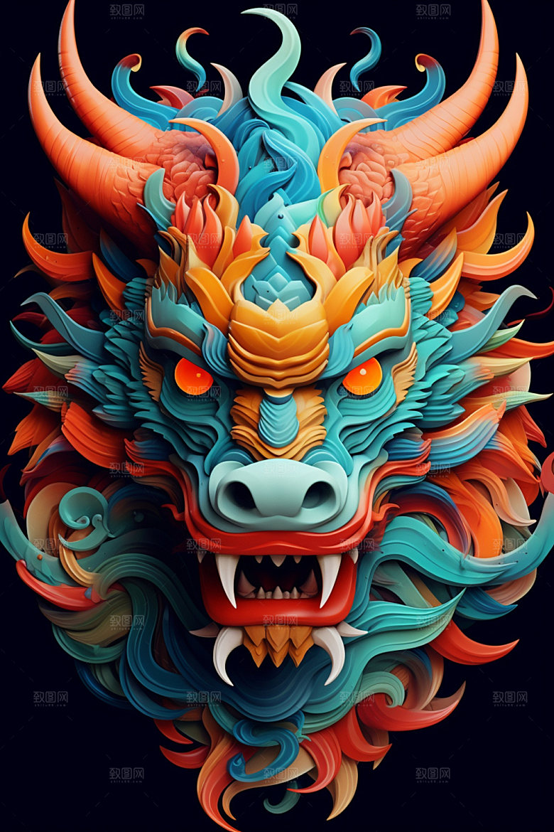 立体龙头彩色3D效果图