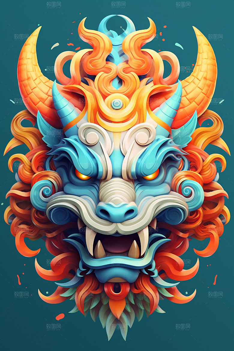立体龙头彩色龙年效果图