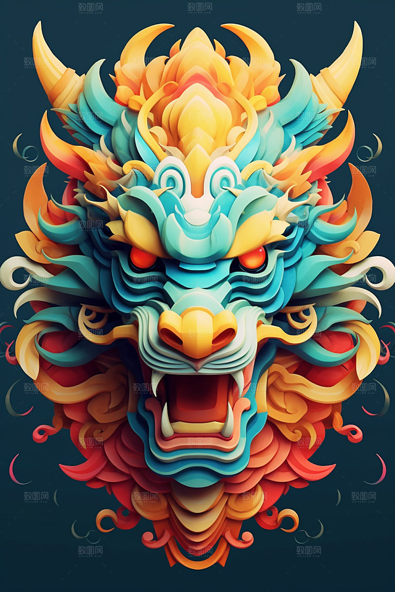 立体龙头十二生肖新年效果图