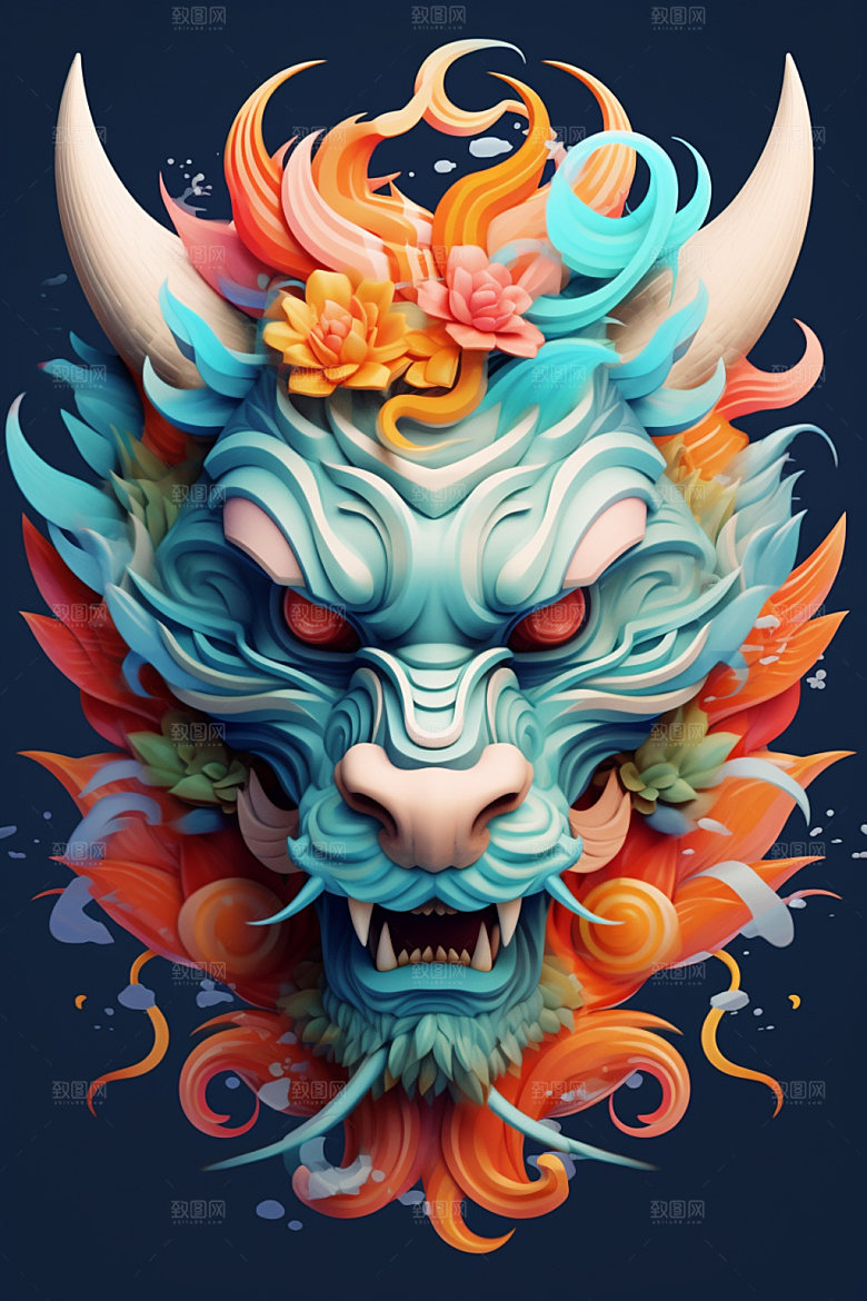立体龙头彩色喜庆效果图
