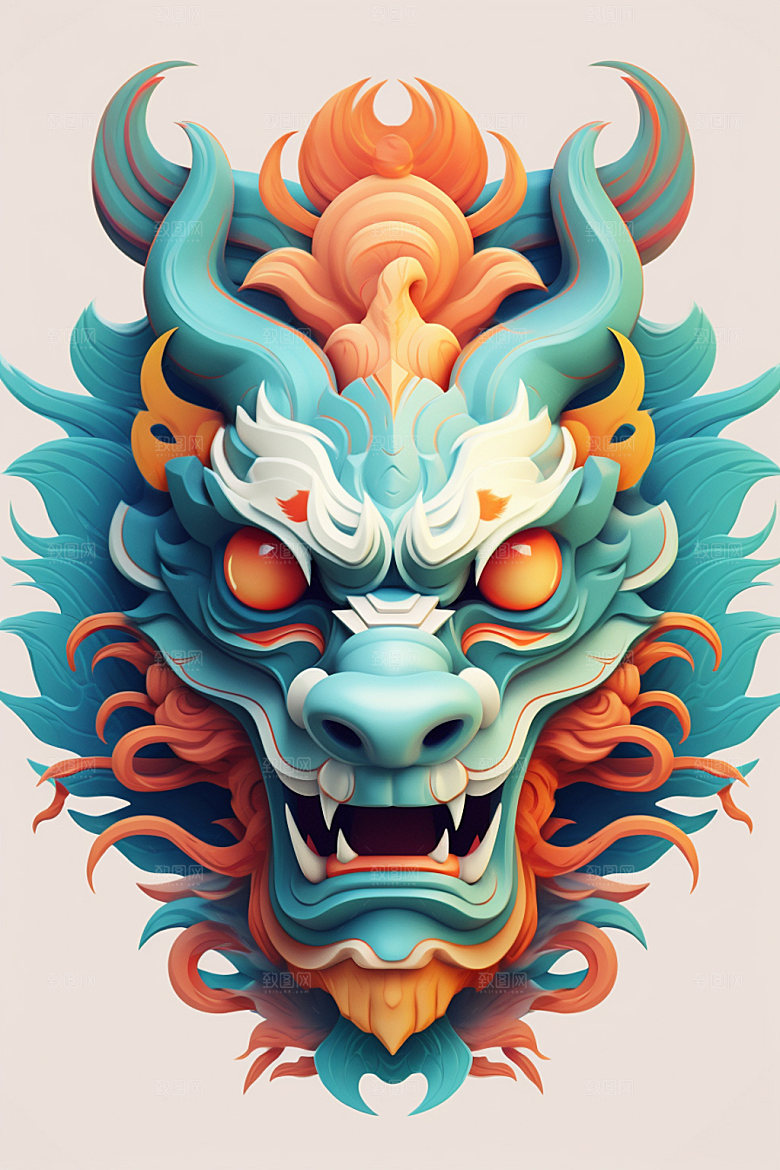 立体龙头喜庆3D效果图