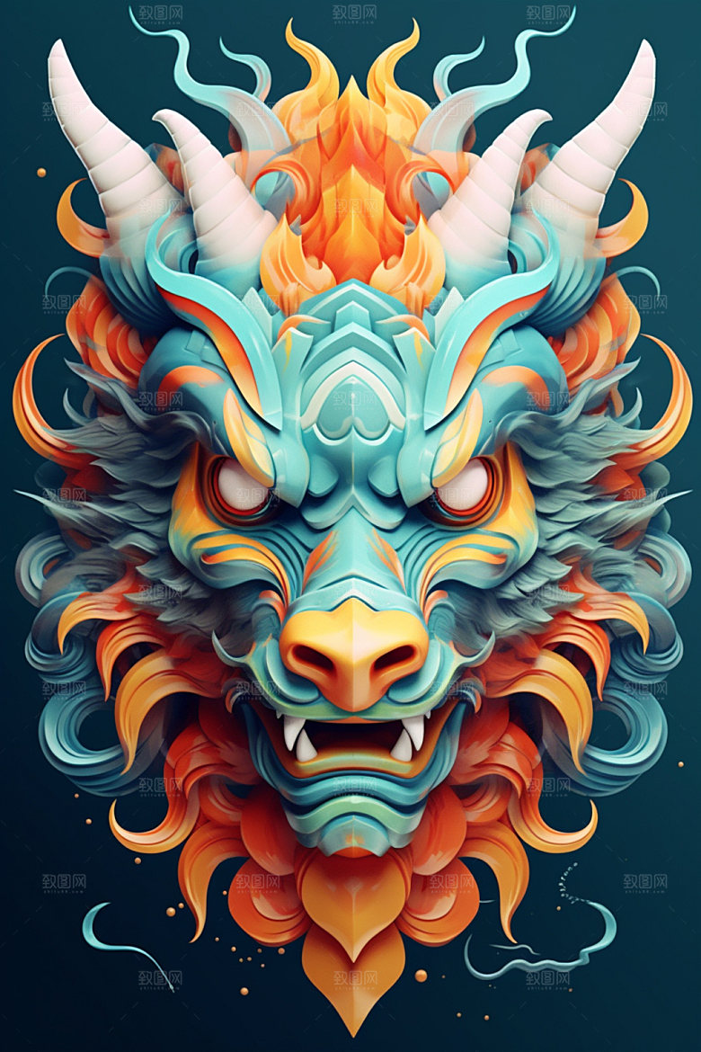 立体龙头生肖龙3D效果图