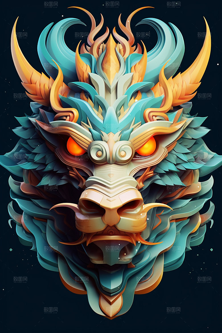 立体龙头彩色新年效果图