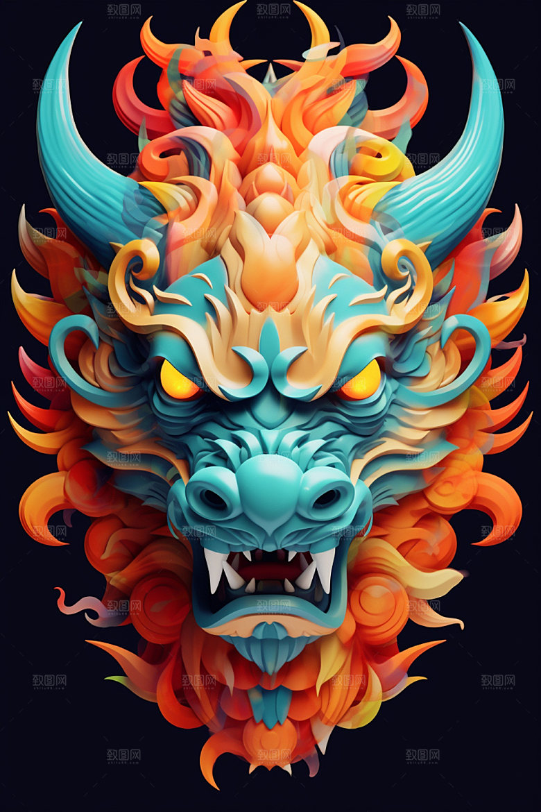 立体龙头3D喜庆效果图