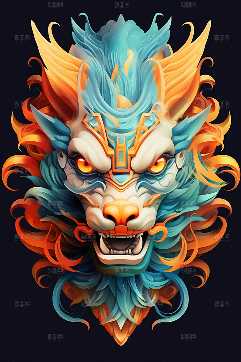 立体龙头喜庆3D效果图