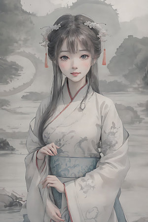 龙和女孩传统中国风插画