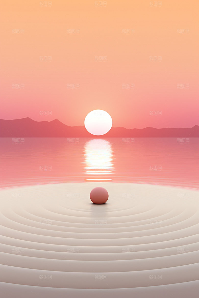 落日自然余晖插画